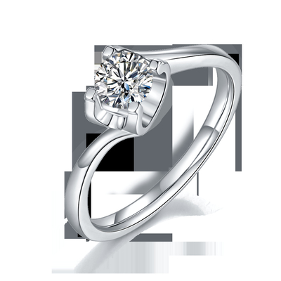 RD 4MM Trapesium Putih Moissanite 9K Cincin Perak CZ Minimalis Perhiasan Pernikahan