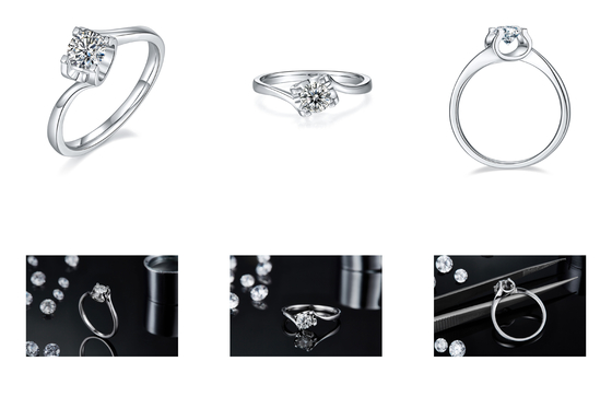 RD 4MM Trapesium Putih Moissanite 9K Cincin Perak CZ Minimalis Perhiasan Pernikahan