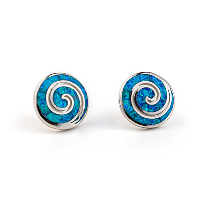 925 Dengan Sterling Silver Kunci Yunani Natural Blue Garnet Stud Berliku-liku Opal Anting Untuk Wanita