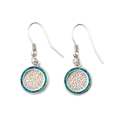 925 Dengan Sterling Silver Kunci Yunani Natural Blue Garnet Stud Berliku-liku Opal Anting Untuk Wanita