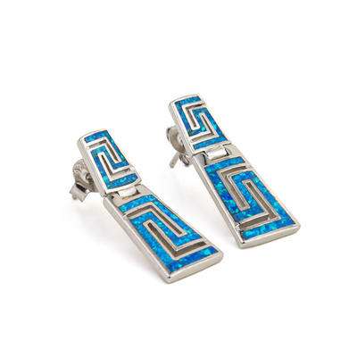 925 Dengan Sterling Silver Kunci Yunani Natural Blue Garnet Stud Berliku-liku Opal Anting Untuk Wanita