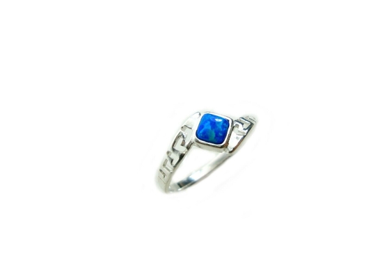 Sterling Sliver 925 Yunani Kuno Liku-liku Kunci Gelombang Modern Desain Cincin Biru Opal Untuk Wanita