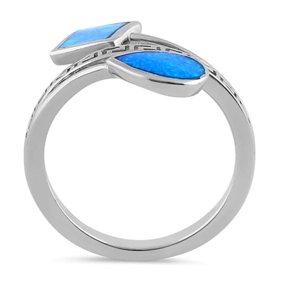 Sterling Sliver 925 Yunani Kuno Liku-liku Kunci Gelombang Modern Desain Cincin Biru Opal Untuk Wanita
