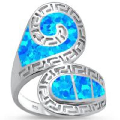 Blue Opal Greek Key Design Sampul Solid 925 Sterling Silver Ring Biru Opal Perhiasan Untuk Pria