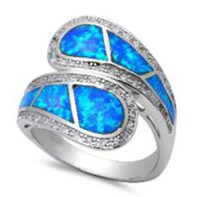 Blue Opal Greek Key Design Sampul Solid 925 Sterling Silver Ring Biru Opal Perhiasan Untuk Pria