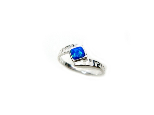 Blue Opal Kunci Yunani Desain Sampul 925 Sterling Cincin Perak Perhiasan Buatan Tangan Opal Untuk Wanita