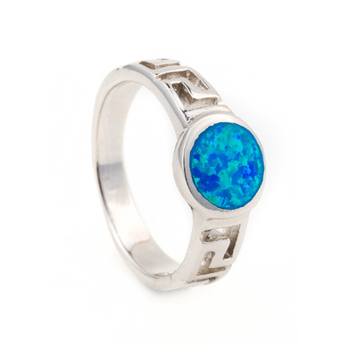Blue Opal Kunci Yunani Desain Sampul 925 Sterling Cincin Perak Perhiasan Buatan Tangan Opal Untuk Wanita