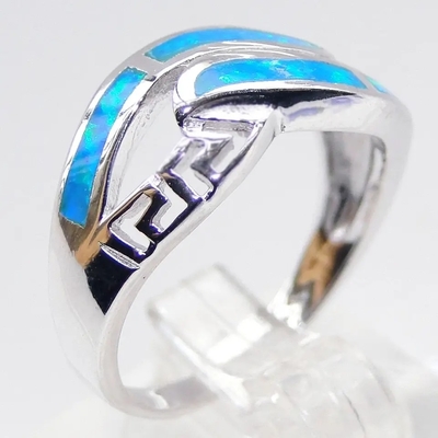 Sterling Silver Grosir Perhiasan Yunani Biru Lab Opal Pernikahan Cincin Perhiasan Opal Sintetis