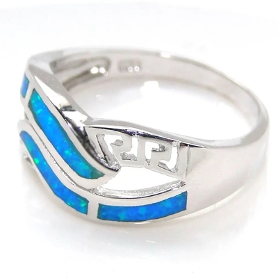 Sterling Silver Grosir Perhiasan Yunani Biru Lab Opal Pernikahan Cincin Perhiasan Opal Sintetis