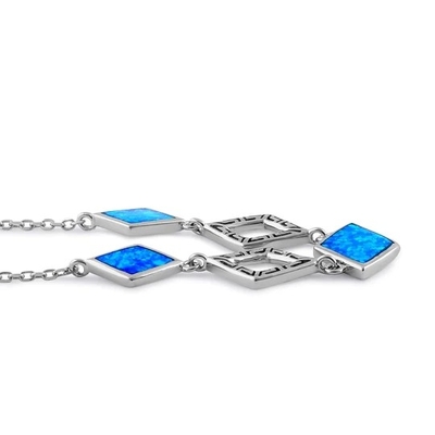Diamond Stone Engagement Sterling Silver Jewelry, Kalung Opal Yunani Lab Biru