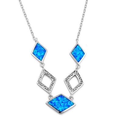 Diamond Stone Engagement Sterling Silver Jewelry, Kalung Opal Yunani Lab Biru