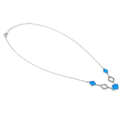 Diamond Stone Engagement Sterling Silver Jewelry, Kalung Opal Yunani Lab Biru