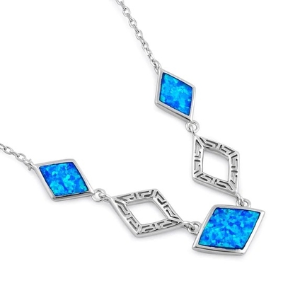 Diamond Stone Engagement Sterling Silver Jewelry, Kalung Opal Yunani Lab Biru