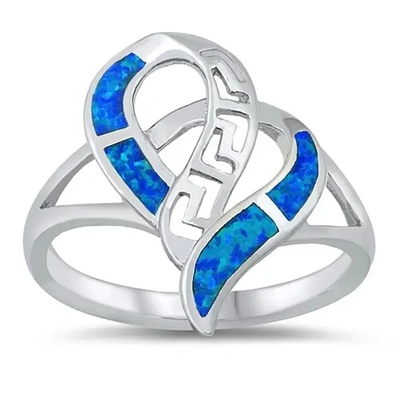 925 Sterling Silver Perhiasan Desain Yunani, Cincin Kawin Pertunangan Meandros Opal Biru