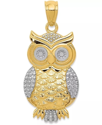 Liontin Manik Pesona Burung Hantu Bertekstur dalam Emas 14K dengan Lapisan Rhodium Untuk Wanita