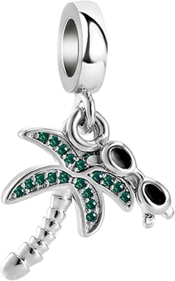 Cabai Perhiasan Pohon Kelapa dengan Kacamata Pantai Holiday Charm Kompatibel dengan Pandora Charms Bracelets