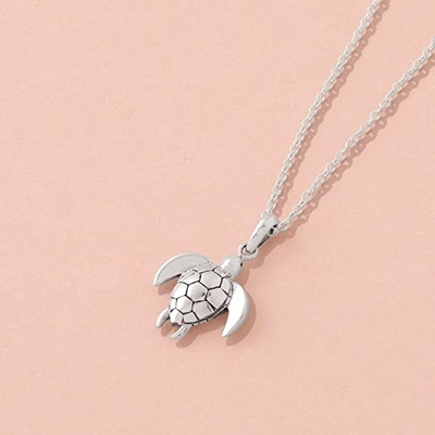 Boma Jewelry Sterling Silver Sea Turtle Animal Pendant Kalung, 18 Inci