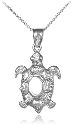 Boma Jewelry Sterling Silver Sea Turtle Animal Pendant Kalung, 18 Inci