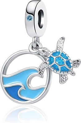 Bintang Laut Tropis &amp; Pesona Gantung Kerang Laut - Manik-manik Perak Sterling 925 - Gelang Mantra Manik Gaya Eropa