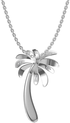 Silver Smile - Solid Sterling Silver Kalung Liontin Pohon Palem Tropis yang Indah, dengan Rantai Jangkar 17,5 inci untuk Wanita