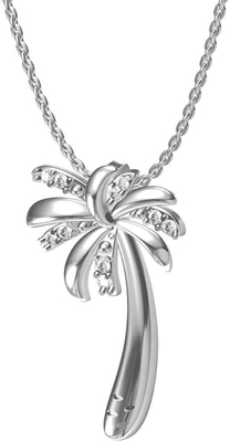 Silver Smile - Solid Sterling Silver Kalung Liontin Pohon Palem Tropis yang Indah, dengan Rantai Jangkar 17,5 inci untuk Wanita