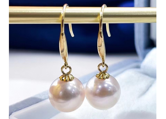 Anting Mutiara Bulat OEM, Anting Menjuntai Mutiara Klasik untuk Pernikahan Dimensi 9-9.5MM