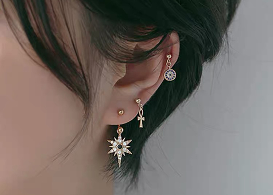 0.126ct 14k Gold Diamond Cartilage Earrings, 14pcs Piercing helix anting OEM