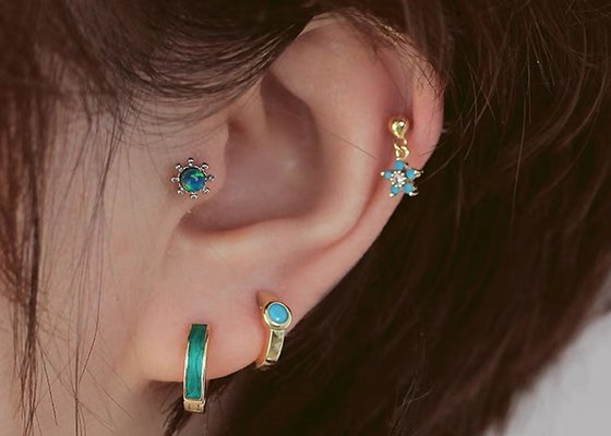 0.126ct 14k Gold Diamond Cartilage Earrings, 14pcs Piercing helix anting OEM