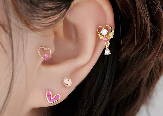 0.126ct 14k Gold Diamond Cartilage Earrings, 14pcs Piercing helix anting OEM