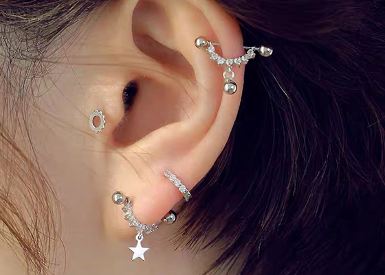 0.126ct 14k Gold Diamond Cartilage Earrings, 14pcs Piercing helix anting OEM
