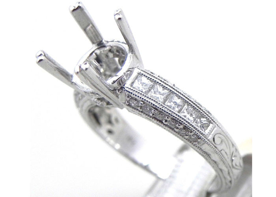 Dia 3x3mm 1.08Ct Cincin Perhiasan Semi Mount ODM untuk Pertunangan Bahan Emas Putih 18k