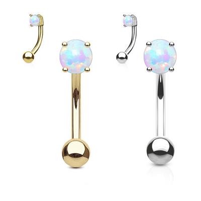 25mm Panjang 18k Gold Nose Stud, OEM Nose Ring Piercing Dengan White Fir Opal
