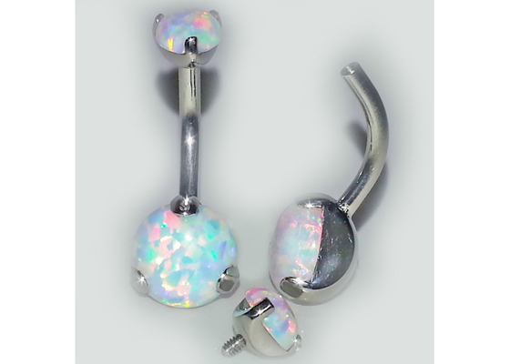 25mm Panjang 18k Gold Nose Stud, OEM Nose Ring Piercing Dengan White Fir Opal