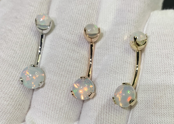 25mm Panjang 18k Gold Nose Stud, OEM Nose Ring Piercing Dengan White Fir Opal