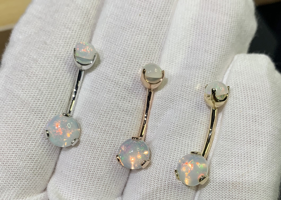 25mm Panjang 18k Gold Nose Stud, OEM Nose Ring Piercing Dengan White Fir Opal