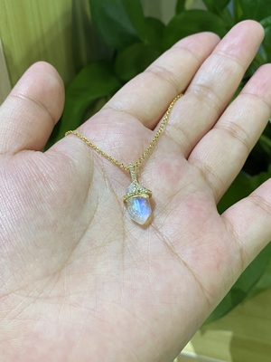 Kalung Batu Bulan Alami Heksagonal, Kalung Rantai Kabel Emas 14k Panjang 14 inci