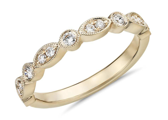 Half Eternity 14K Yellow Gold Band Ring Fancy Cut GH VS1 Pengaturan Cakar 0.28ct