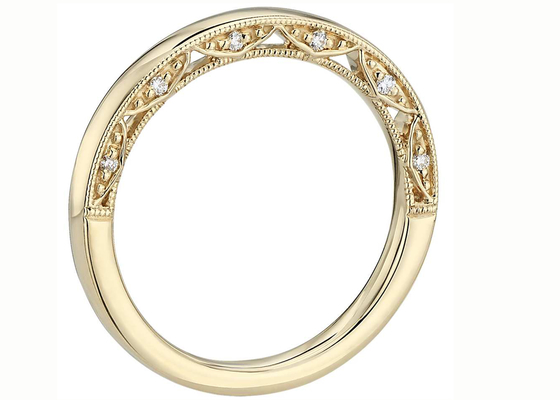 0.12ct Perhiasan Emas Kuning 14K Kecil, Cincin Pernikahan Berlian Emas Kuning EX Cut ODM