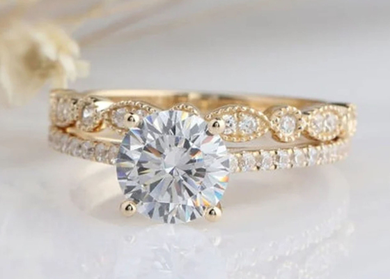 Cincin Pernikahan Pertunangan Berlian Emas Putih 18K 1.25CT 6.5mm ODM