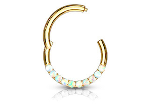 Piercing Berengsel 14k Gold Clicker Hoop 1.2mm×10mm Dengan White Opal