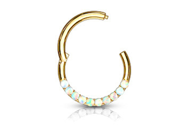 Piercing Berengsel 14k Gold Clicker Hoop 1.2mm×10mm Dengan White Opal