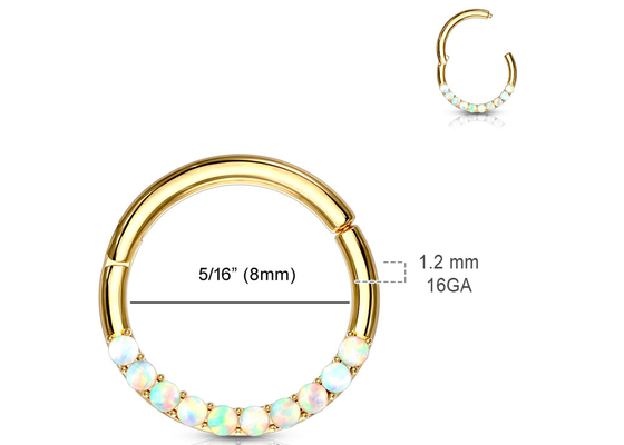 Piercing Berengsel 14k Gold Clicker Hoop 1.2mm×10mm Dengan White Opal
