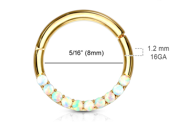 Piercing Berengsel 14k Gold Clicker Hoop 1.2mm×10mm Dengan White Opal