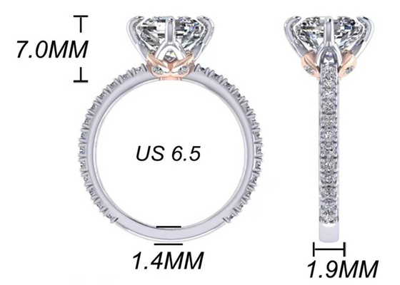Cincin Berlian Emas Putih OEM 18k, Cincin Pertunangan Potong Bantal 8.13 × 7.87 × 5.13mm