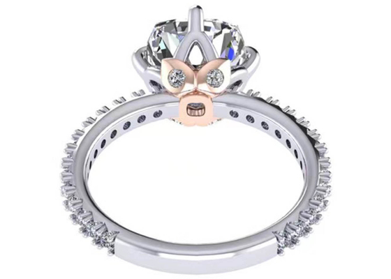 Cincin Berlian Emas Putih OEM 18k, Cincin Pertunangan Potong Bantal 8.13 × 7.87 × 5.13mm