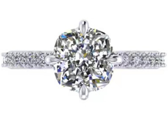 Cincin Berlian Emas Putih OEM 18k, Cincin Pertunangan Potong Bantal 8.13 × 7.87 × 5.13mm