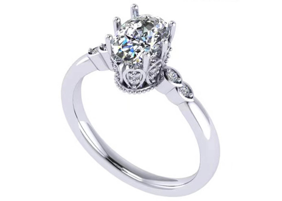 Cincin Pertunangan Emas Putih Potongan Oval 18k Dimensi 8.0 × 6.0mm ODM