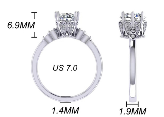 Cincin Pertunangan Emas Putih Potongan Oval 18k Dimensi 8.0 × 6.0mm ODM