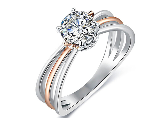 2 Warna Cincin Perak 9K Warna dengan Berlian Moissanite Putih 1ct