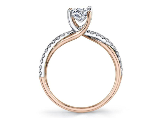 Cincin Perak 2 Nada Warna 9K Dengan Berlian Moissanite 6mm 0.81ct